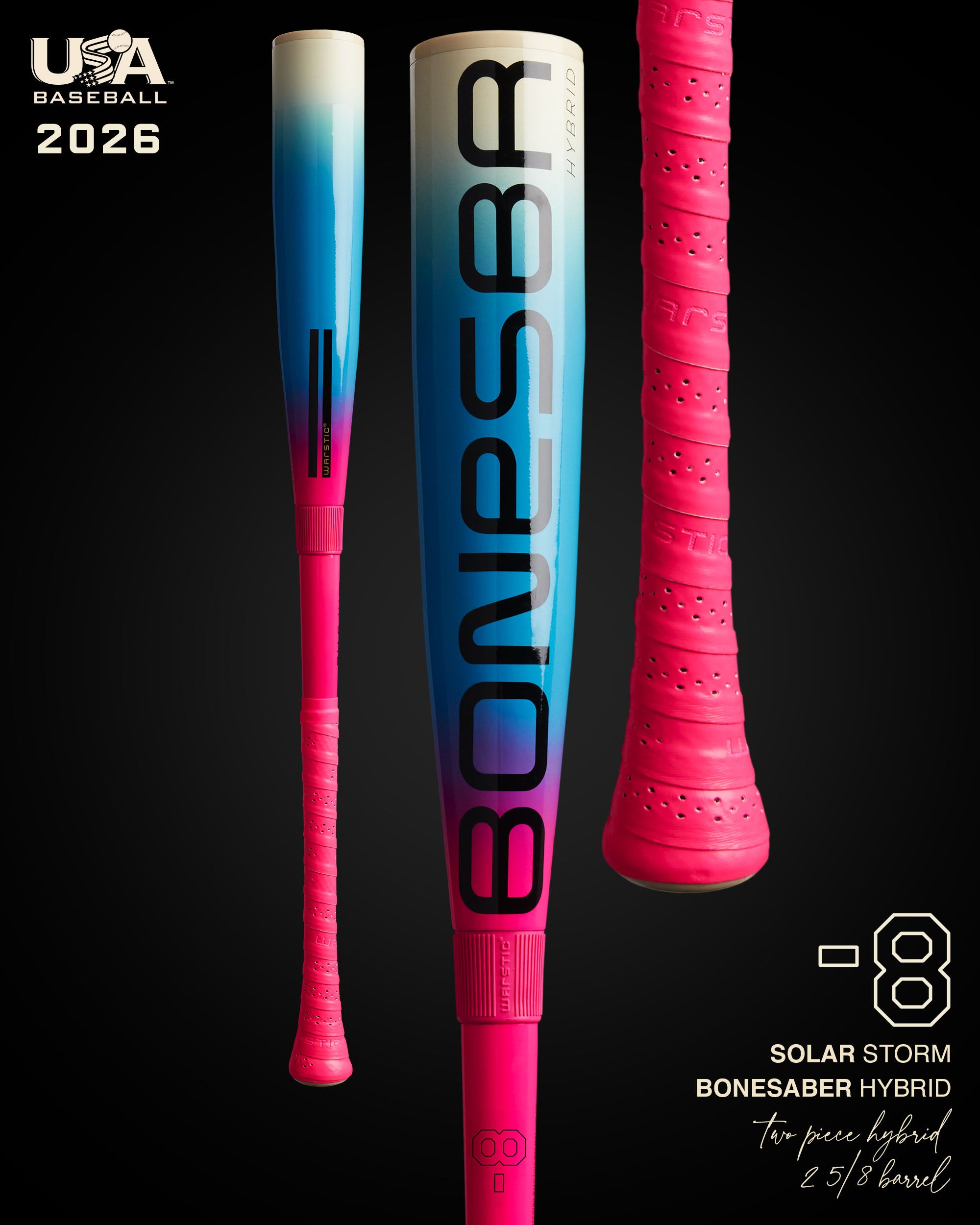 2026 BONESABER HYBRID SOLAR STORM USA METAL BASEBALL BAT -8
