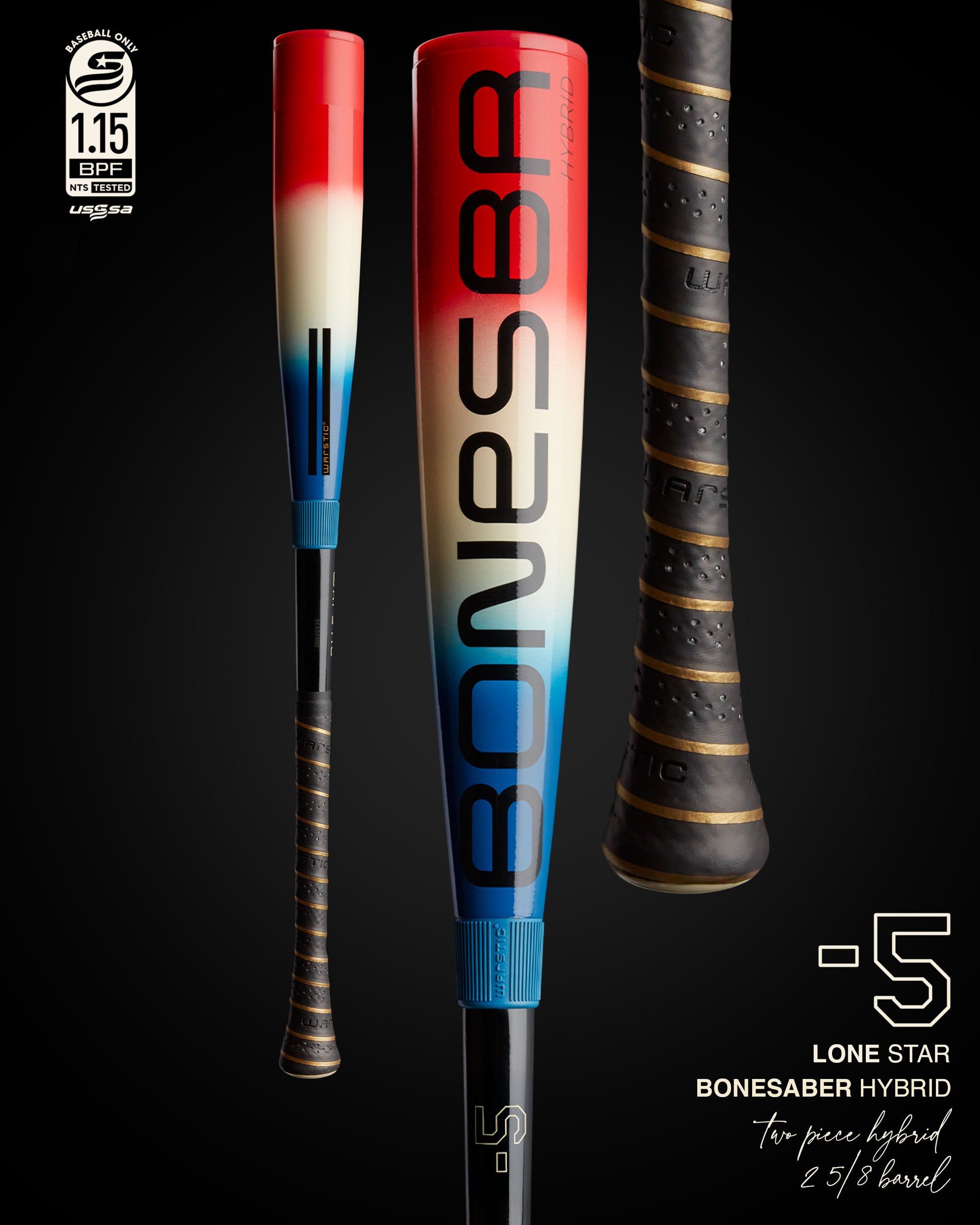 BONESABER HYBRID "LONE STAR" USSSA METAL BASEBALL BAT -5