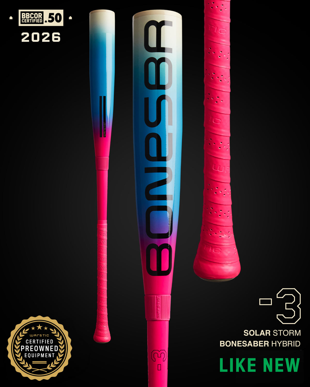 PREOWNED BONESABER™ HYBRID BBCOR METAL BASEBALL BAT - "SOLAR STORM"