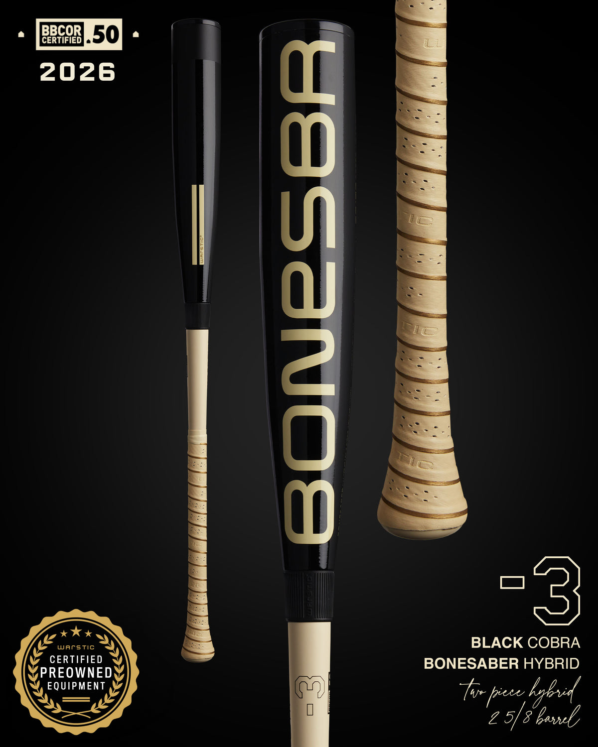 PREOWNED BONESABER™ HYBRID BBCOR METAL BASEBALL BAT - "BLACK COBRA"