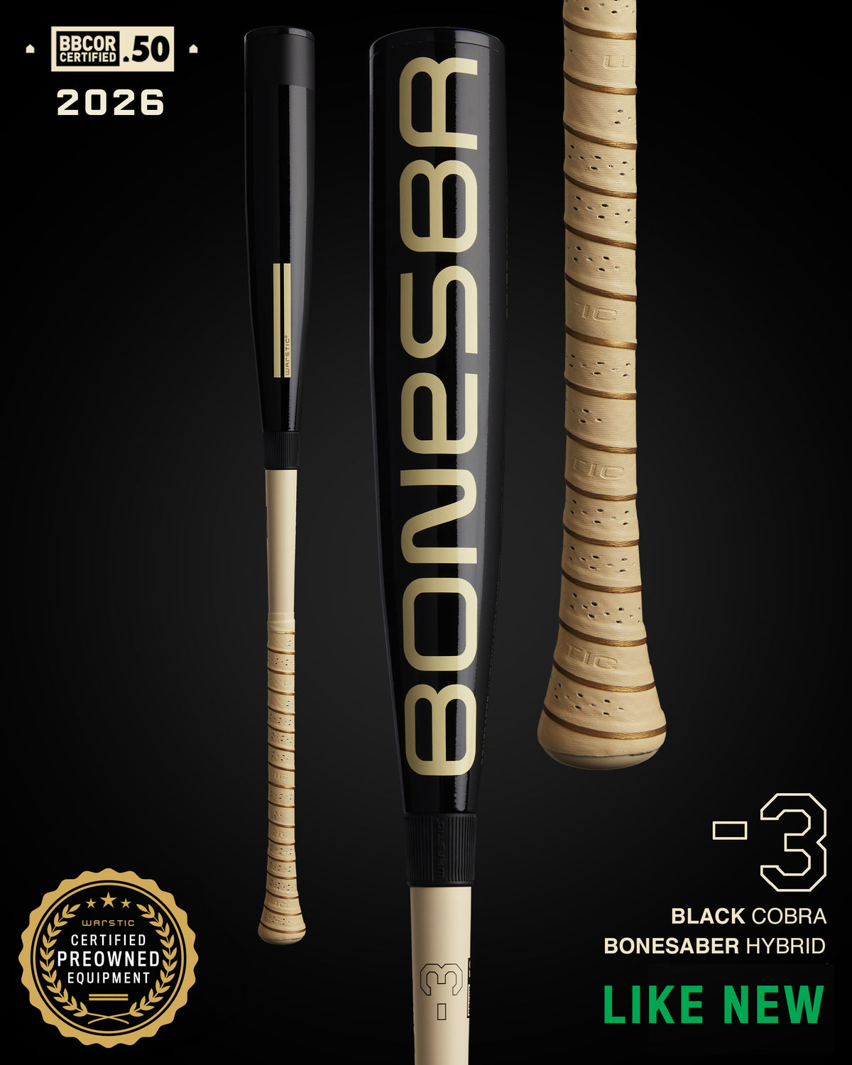 PREOWNED BONESABER™ HYBRID BBCOR METAL BASEBALL BAT - "BLACK COBRA"