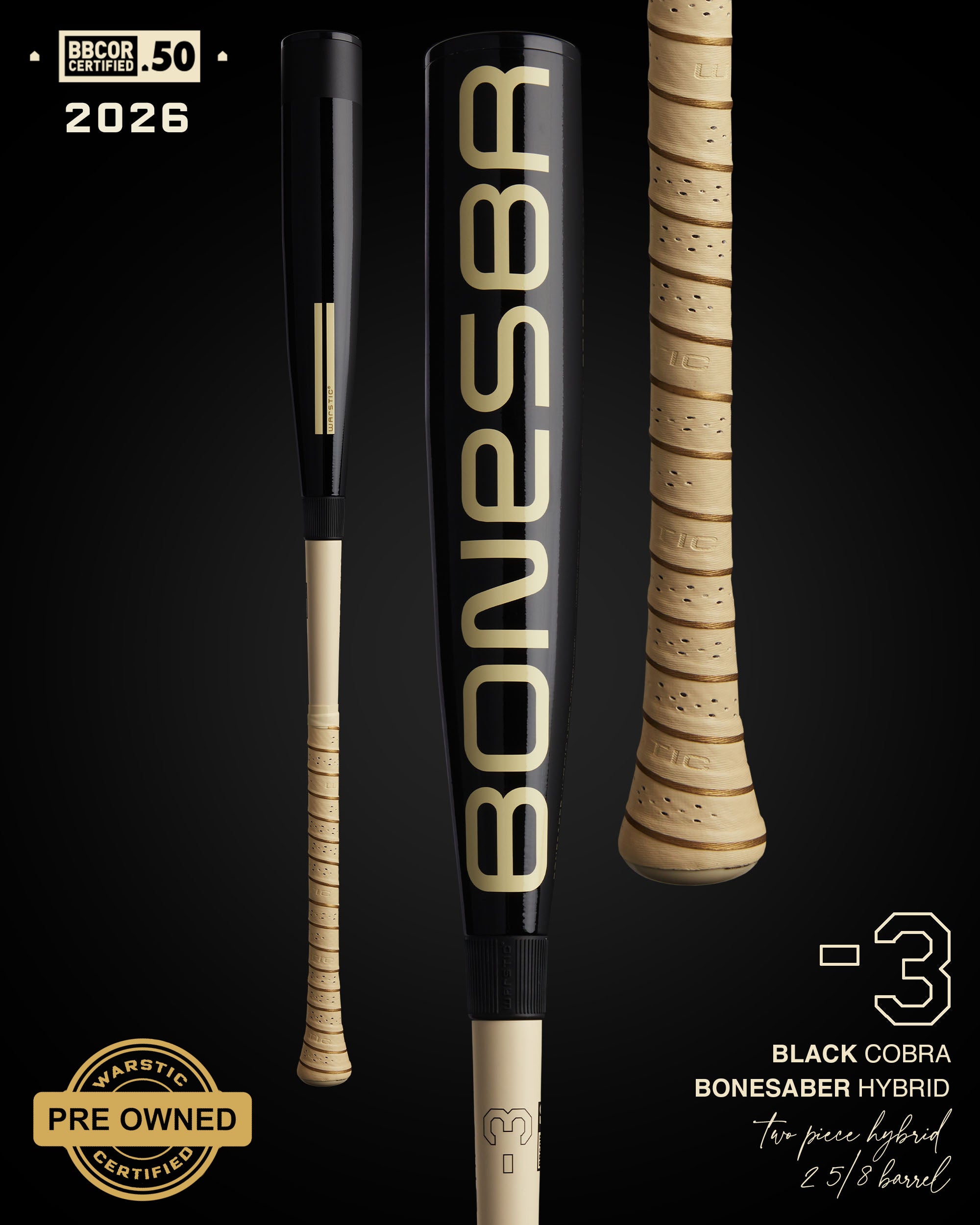 PREOWNED BONESABER™ HYBRID BBCOR METAL BASEBALL BAT - "BLACK COBRA"
