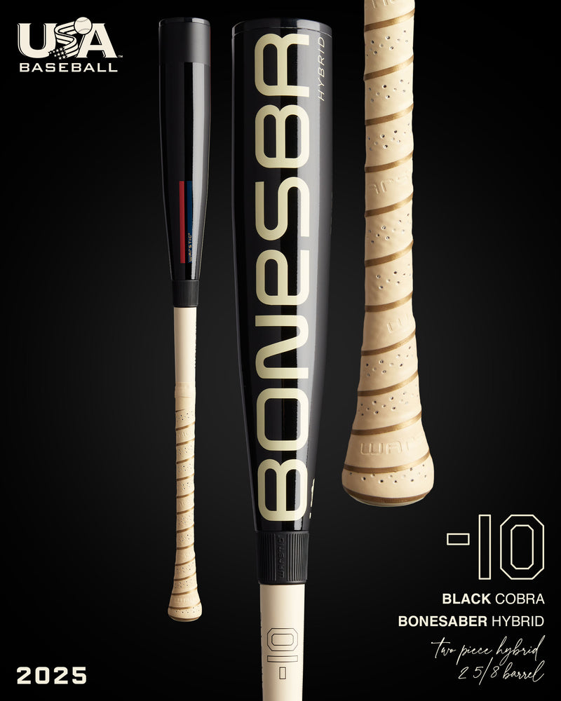 2025 BONESABER HYBRID BLACK COBRA EDITION USA METAL BASEBALL BAT -10 in Slide 1