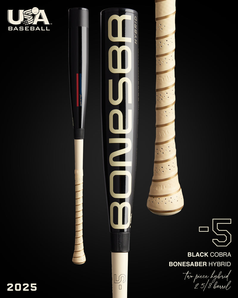 2025 BONESABER HYBRID BLACK COBRA EDITION USA METAL BASEBALL BAT -5 in Slide 1