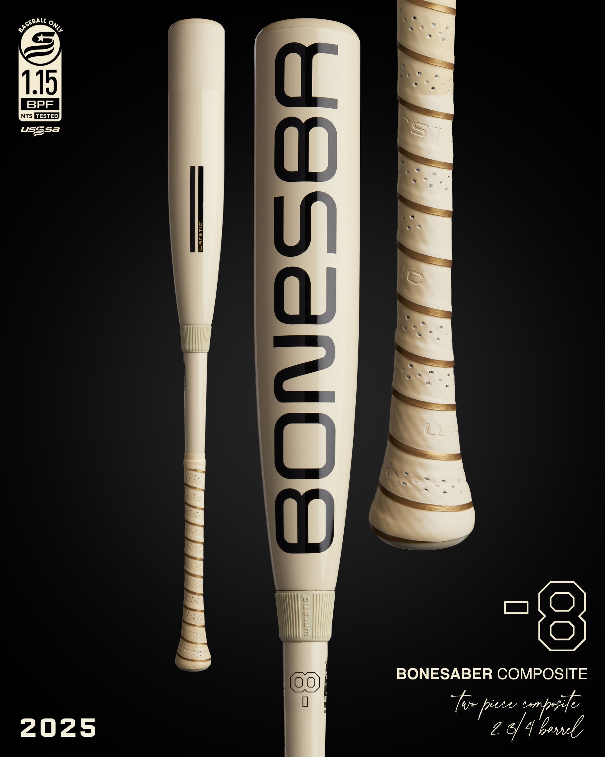 2025 BONESABER COMPOSITE USSSA BASEBALL BAT 8 Warstic 2025-bonesaber-composite-usssa-baseball-bat-8-warstic
