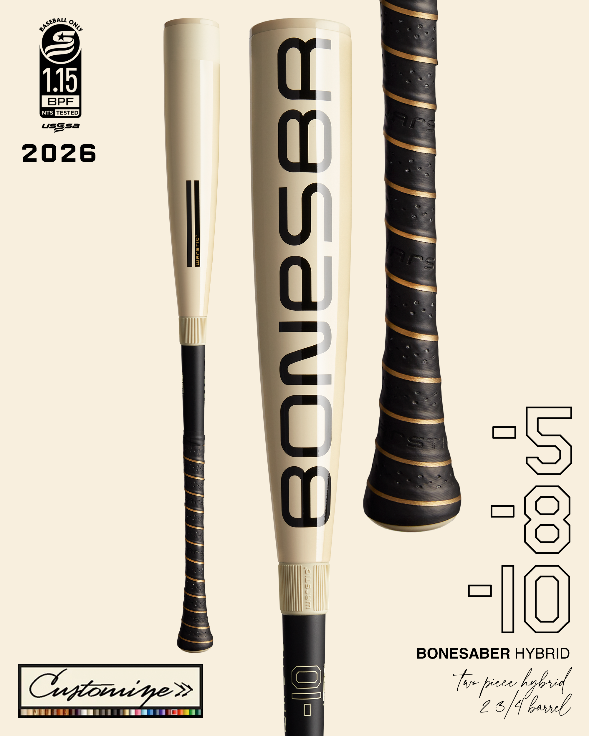 2026 CUSTOM BONESABER HYBRID USSSA METAL BASEBALL BAT
