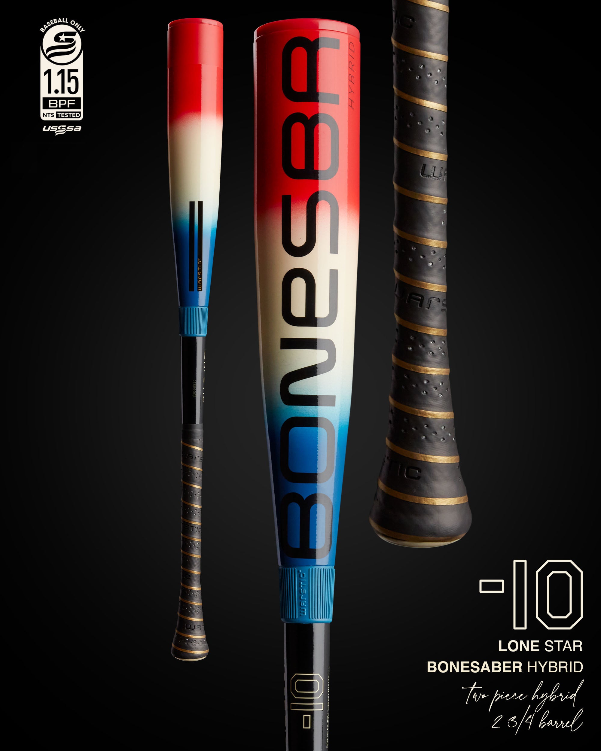 BONESABER HYBRID "LONE STAR" USSSA METAL BASEBALL BAT -10