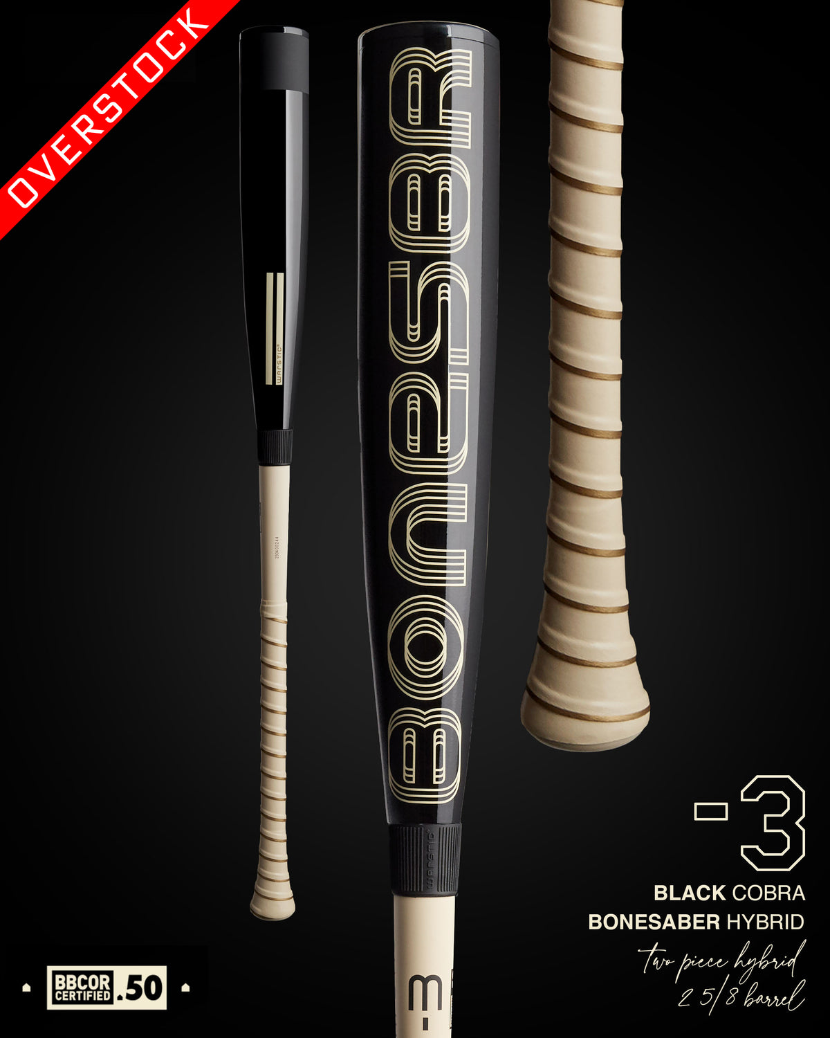 2024 BONESABER HYBRID BLACK COBRA EDITION BBCOR METAL BASEBALL BAT