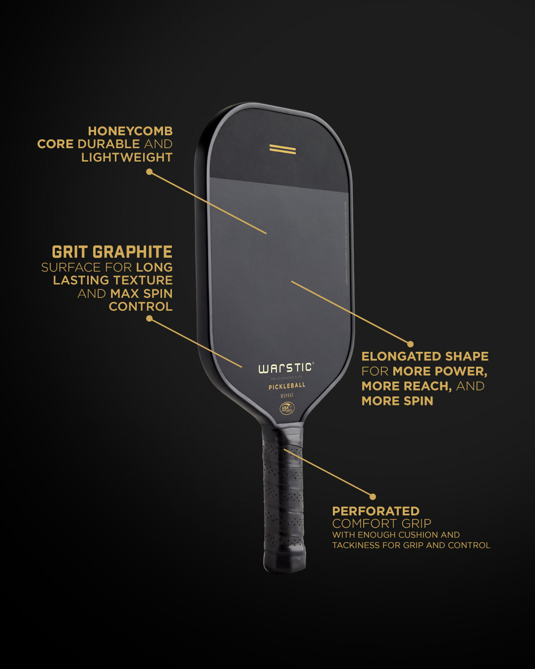 WSPB4E ELITE ELONGATED SHAPE | GRAPHITE SURFACE PICKLEBALL PADDLE – Warstic