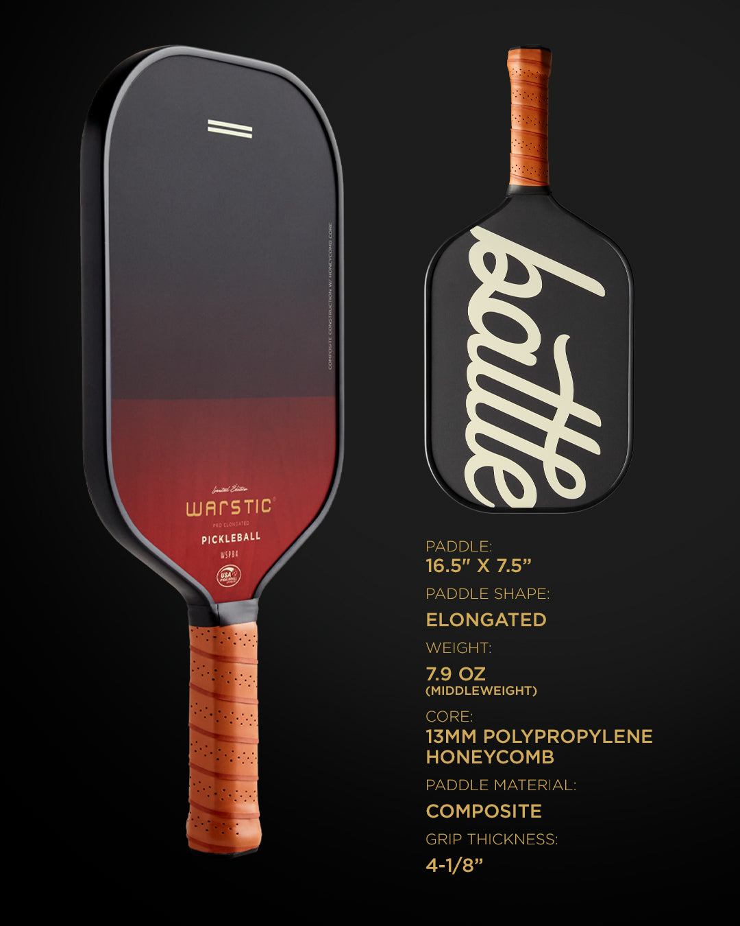 WSPB4 PRO ELONGATED SHAPE | COMPOSITE SURFACE PICKLEBALL PADDLE - LTD ED SCARLET BATTLE