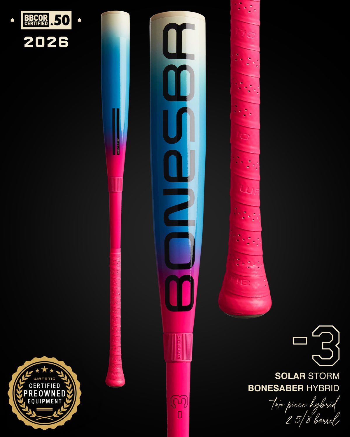 PREOWNED BONESABER™ HYBRID BBCOR METAL BASEBALL BAT - "SOLAR STORM"