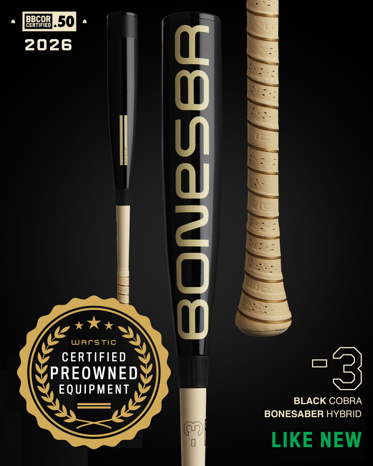 PREOWNED BONESABER™ HYBRID BBCOR METAL BASEBALL BAT - "BLACK COBRA"