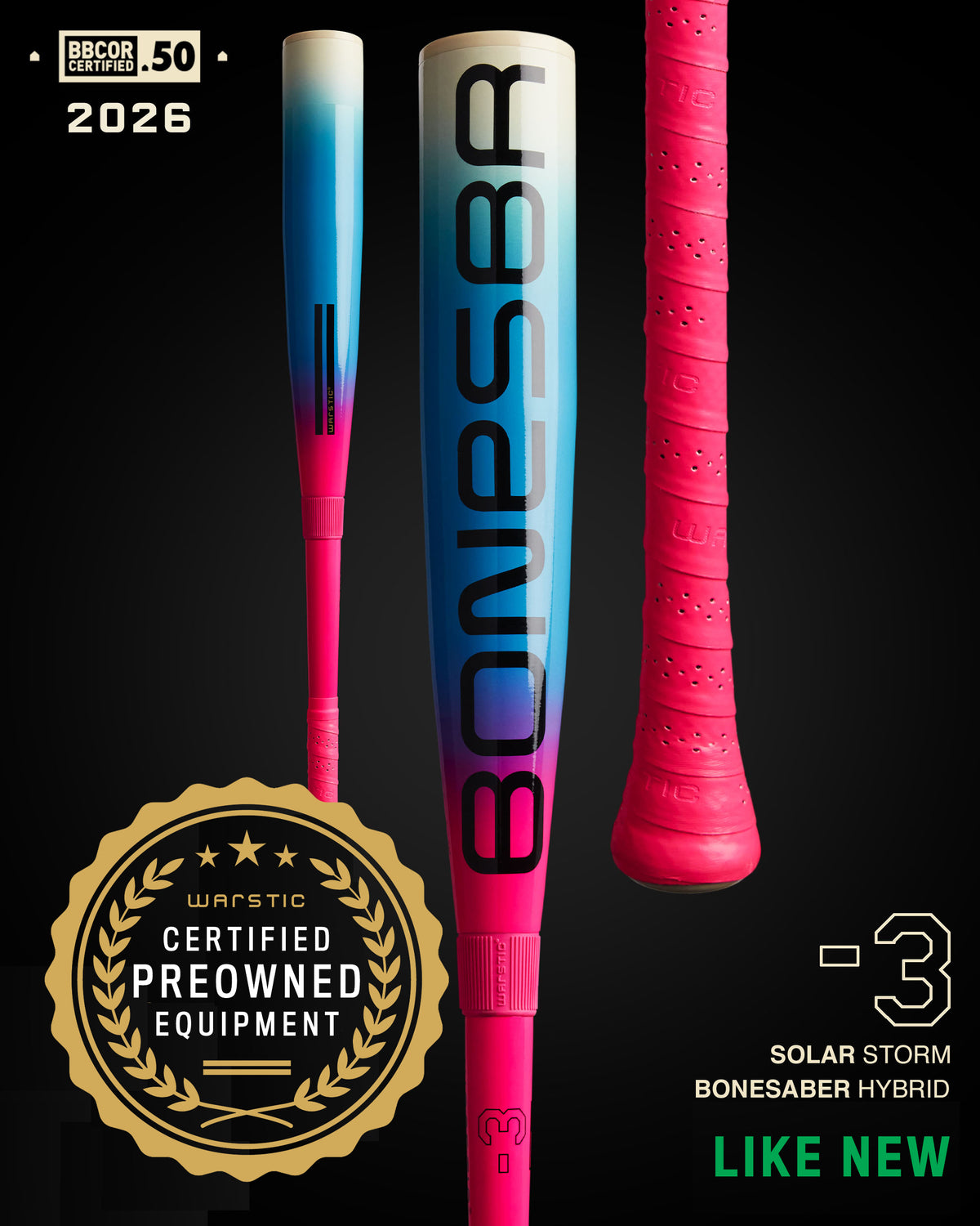 PREOWNED BONESABER™ HYBRID BBCOR METAL BASEBALL BAT - "SOLAR STORM"