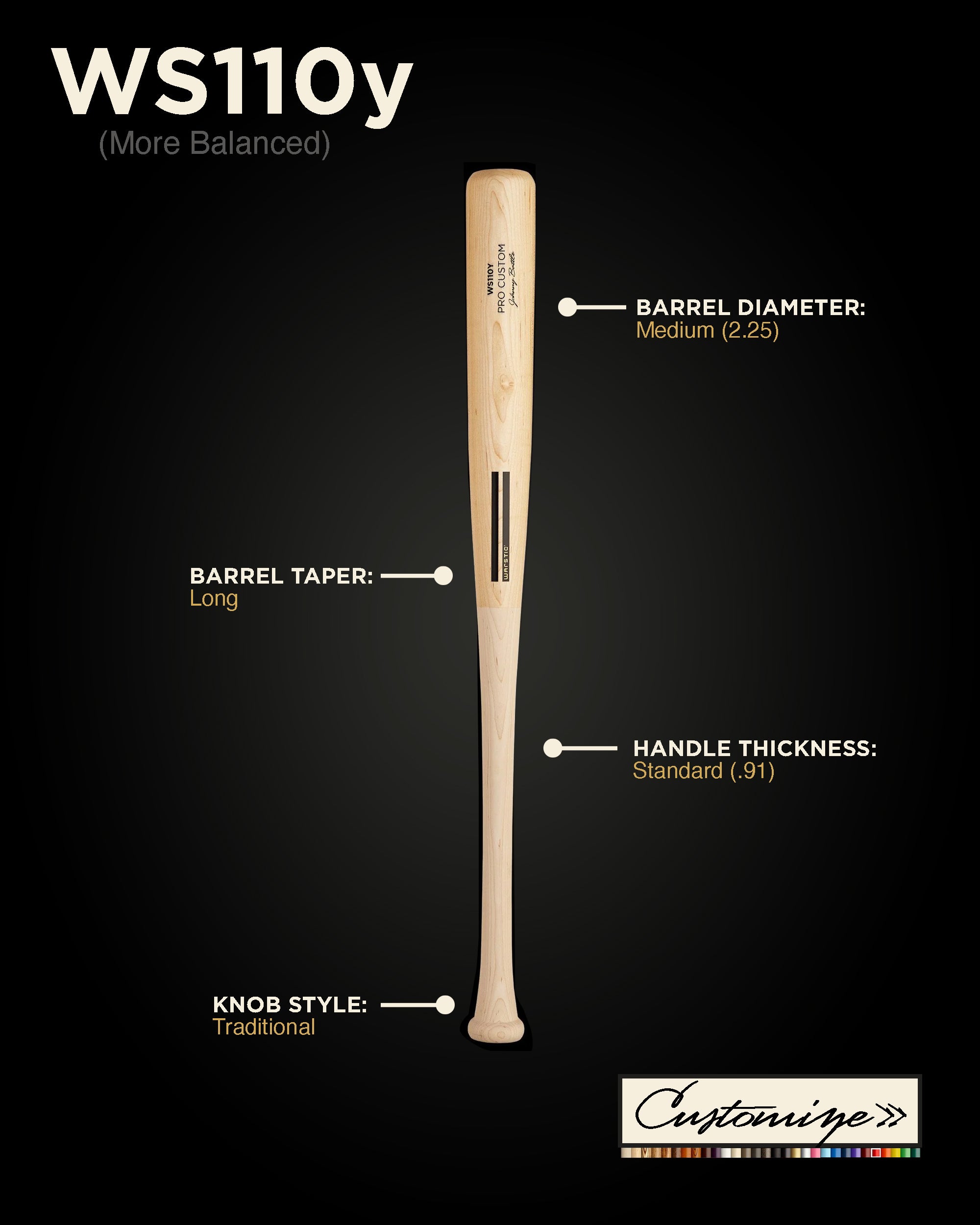 WS110Y CUSTOM YOUTH WOOD BAT