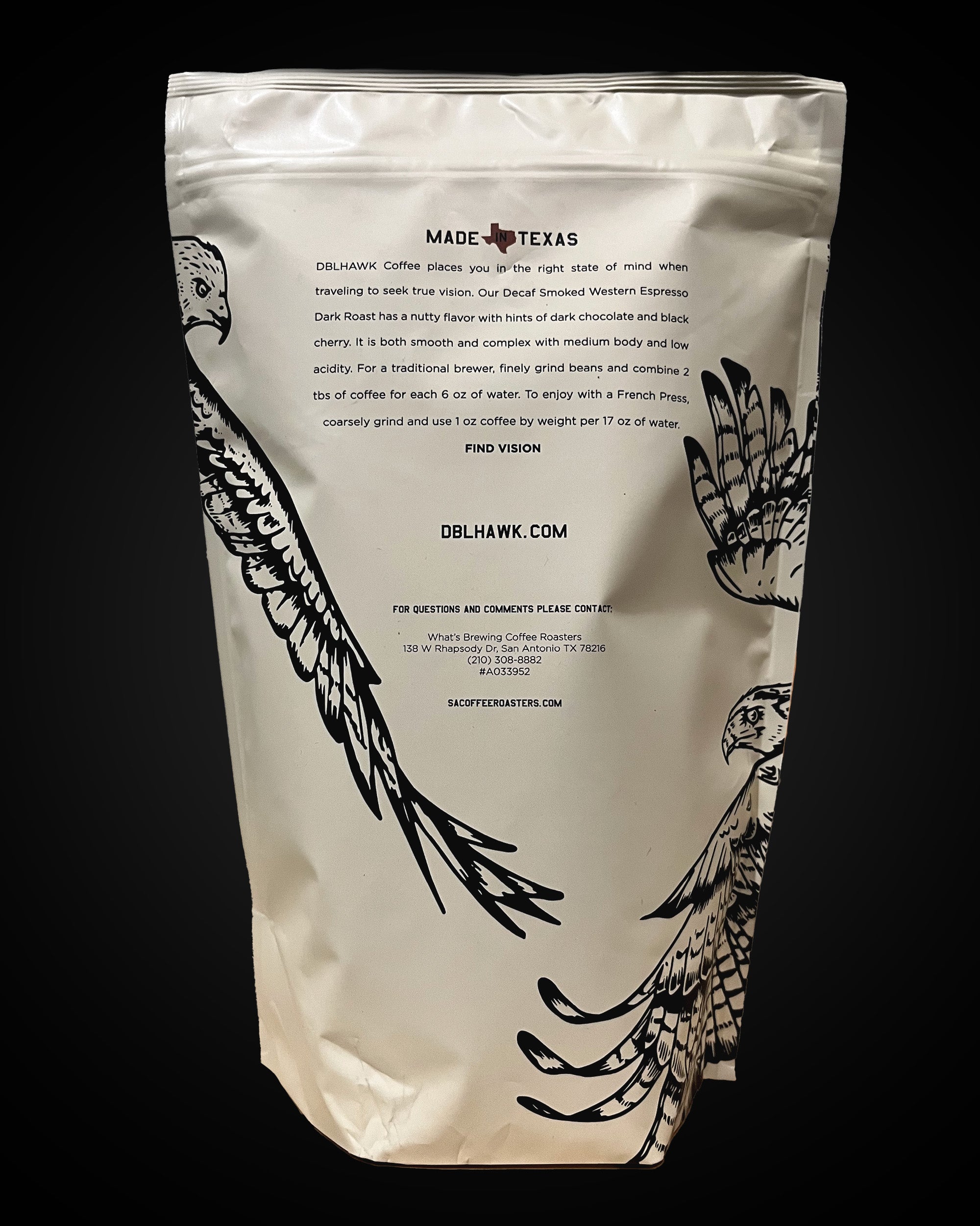 DBLHAWK Western Smoked Decaf Espresso - Whole Bean Coffee
