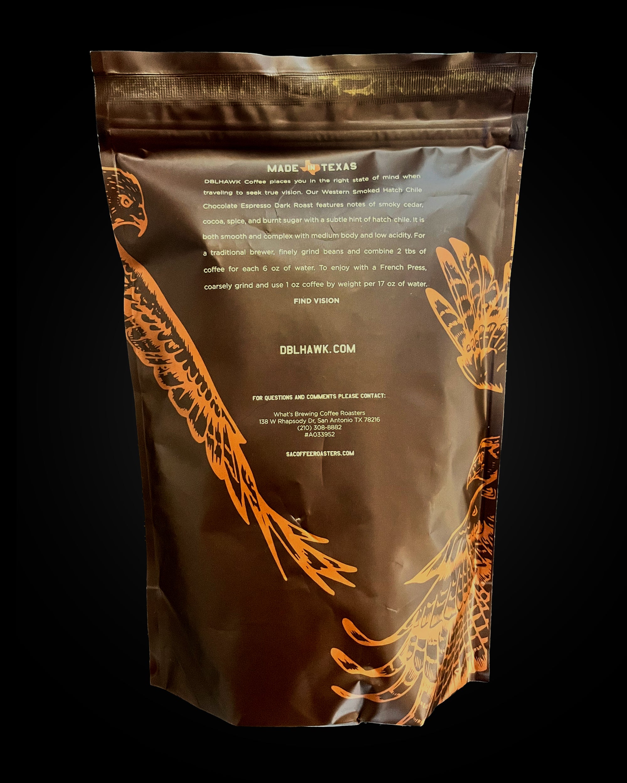 DBLHAWK Western Smoked Hatch Chile Chocolate Espresso - Whole Bean Coffee