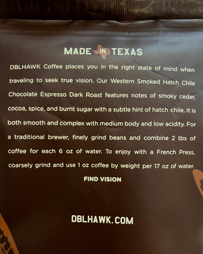 DBLHAWK Western Smoked Hatch Chile Chocolate Espresso - Whole Bean Coffee