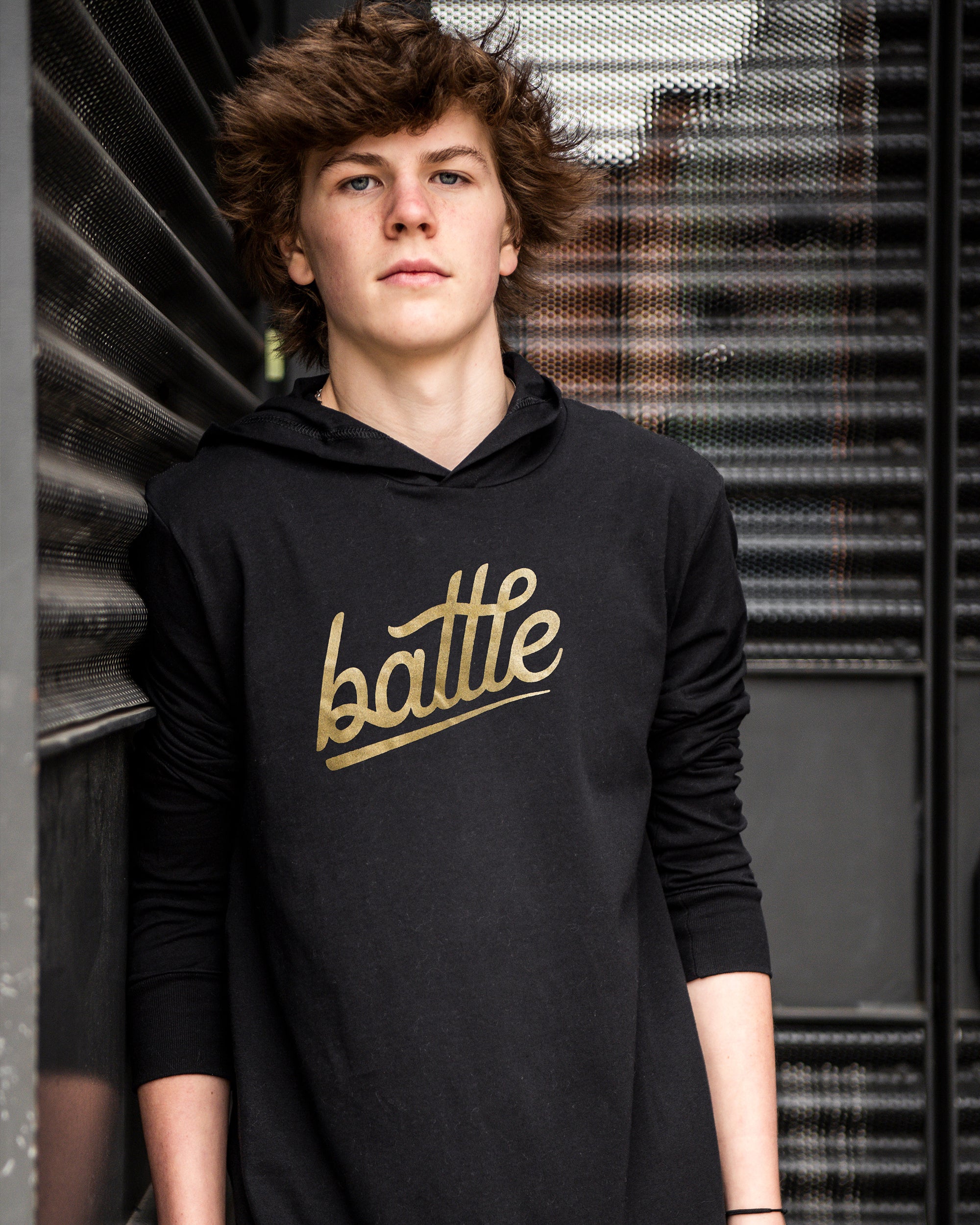 BATTLE LONG SLEEVE HOODIE TEE (BLACK)